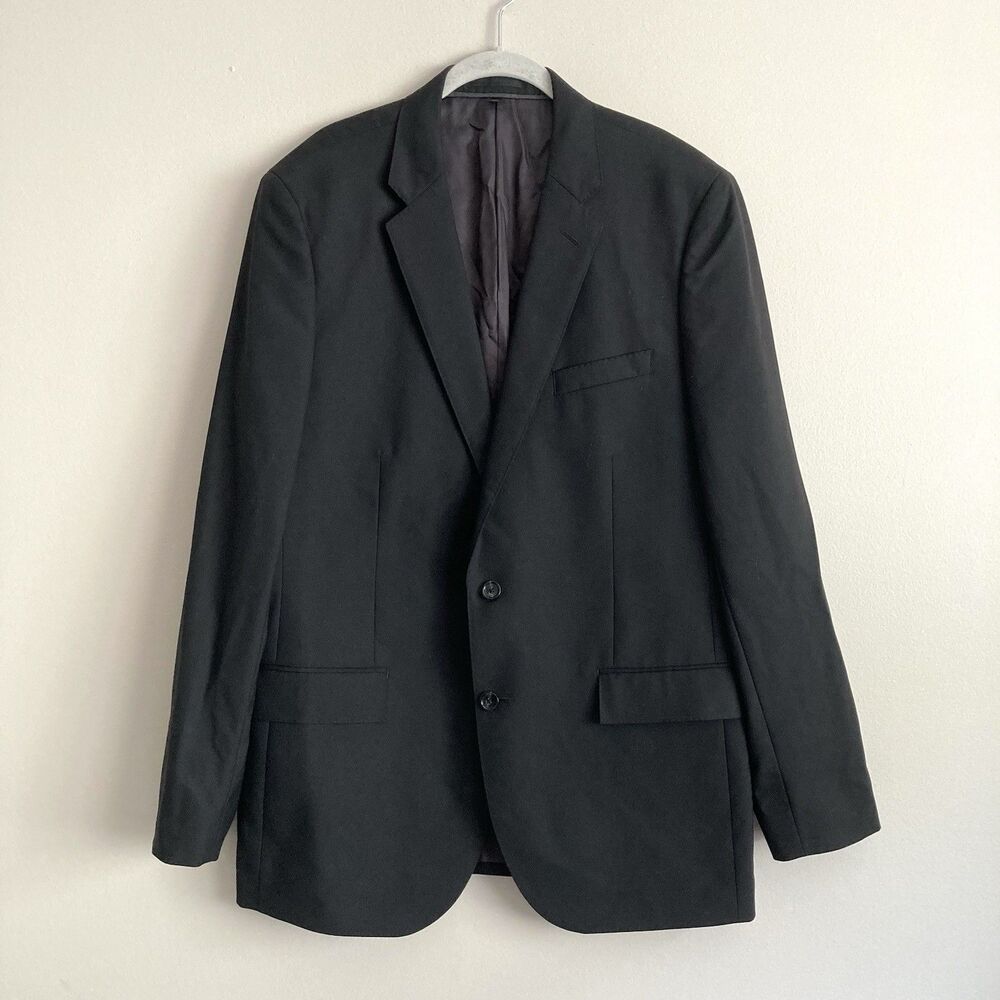 J Crew Blazer Mens 44L Black Ludlow Double Breasted Loro Piana Super 120 Wool